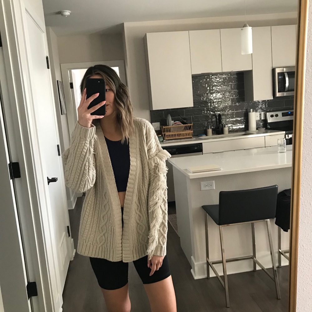 Madewell Cable-knit Fringe Cardigan Sweater